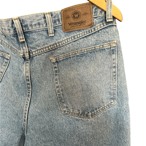 Vintage Wrangler Blue Wash Distressed Straight Leg Festival Denim Jeans Sz 38x32 - Picture 6 of 7